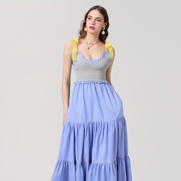 Dreamscape Tiered Blue-Yellow Maxi Dress - Picture 8 of 11